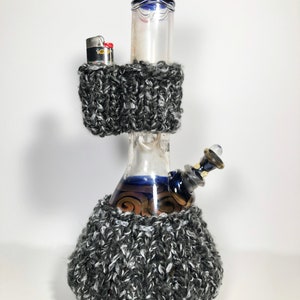 Knit 'Waterpipe Cozy' and Lighter Holder Set, Black Clouds - Bong and lighter not included