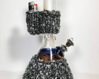 Knit 'Waterpipe Cozy' and Lighter Holder Set, Black Clouds - Bong and lighter not included