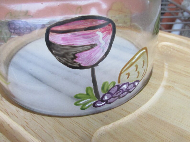 Cheese board with Hand Painted Glass Dome