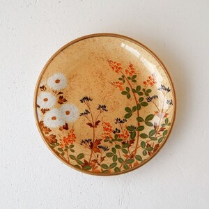 Vintage Ring Dish Wildflowers Woodland, Glass Ring Dish Trinket Dish Beige Golden Brown Flowers Plants Rustic Boho