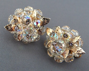 Boucles D'oreilles Vintage Années 60 - Clip Cristaux - Occasion