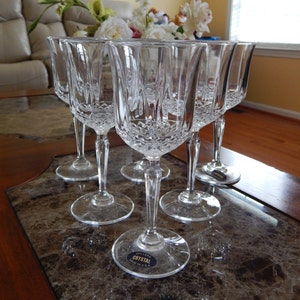 Crystal Wine Glasses Set of 6, Vintage Cut Crystal Stemware, Old American 24% Lead Crystal, Mid Century Crystal Stemware Barware