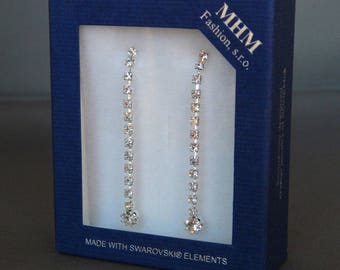 Vintage Bohemia MHM Swarovski Crystal Earrings Long Dangle Drops Pierced, Wedding Bridal Earrings, Christmas Gift