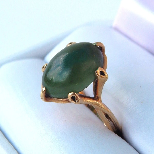 Jade Ring 10K Gold PSCO Size 6.5, 10K Yellow Gold Ring Oval Dark Green Nephrite Jade, Fine Jewelry, Estate Jewelry, Vintage