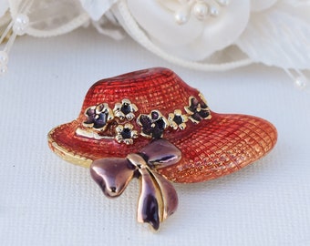 Vintage Rhinestone Enamel Red Hat Pin Brooch, Red Hat Society Pin, Red ...