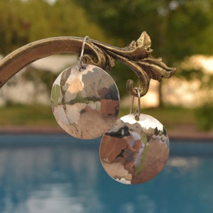 Hammered Silver Earrings, Sterling Silver Disk Earrings, Textured Silver Round Dangly Earrings Boho