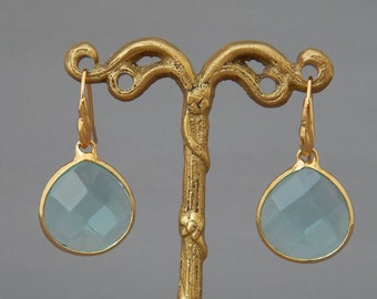 Blue Earrings Faux Topaz, Gold Tone Faux Topaz Drop Dangle Earrings, Blue Earrings