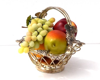 Ornate Metal Basket GODINGER, Silver Plated Small Fruit Basket, Bread Basket, Grapes Farmhouse Country Kitchen Decor