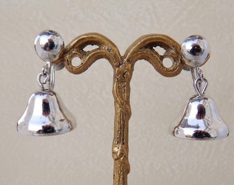 CORO Bells Earrings Screw-Back, Silver Bells Christmas Earrings, Christmas Jewelry