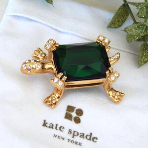 Kate Spade Turtle Pin Rhinestone Turtle Emerald Green Brooch