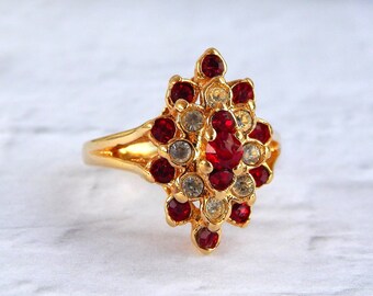 Cocktail Ring 18K GE Size 6, Cubic Zirconia Faux Ruby Faux Cocktail Ring 18K GE Size 6, Cubic Zirconia Faux Ruby Faux
