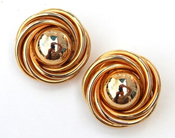 Gold Knot Earrings Clip-Ons, Gold Tone Button Clip Earrings, Love Knot Clip-Ons