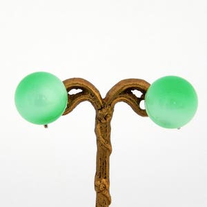 Green Moonglow Lucite Screw-Back Earrings, Green Lucite Earrings, Green Orb Earrings, Button Earrings