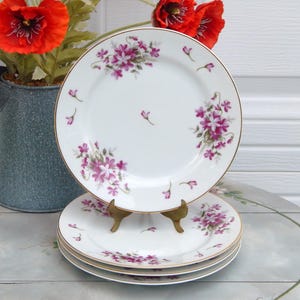 SHEFFIELD Sweet Violets Plates Set of 4 JAPAN, Vintage Cake Plates Salad Plates 8&quot;, Floral Plates, Easter, Thanksgiving