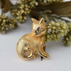 Spilla a forma di gatto color oro, spilla a forma di gatto con occhi di strass, spilla a forma di gatto con strass, regalo per gli amanti dei gatti