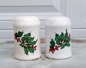 Christmas Salt & Pepper Shakers HALLMARK Holly Berries, Vintage Christmas Salt Shaker and Pepper Shaker
