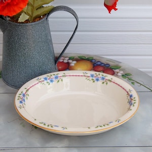 LENOX Belvidere Oval Bowl, Blue Flowers Pink Ribbon Cream Vintage Bowl LENOX USA, 9&quot; Oval Vegetable Bowl, Serving Bowl, Thanksgiving