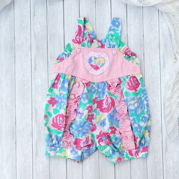 Vintage Baby Romper 9M - 12M, Floral Baby Romper, Baby Girl Romper, Baby Photoshoot, Baby Playsuit, Baby Shower Gift