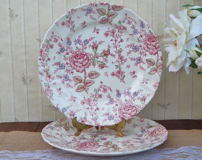 Rose Chintz Plates Johnson Bros Set of 2, Rose Chintz Dinner Plates, English China Dishes Plates