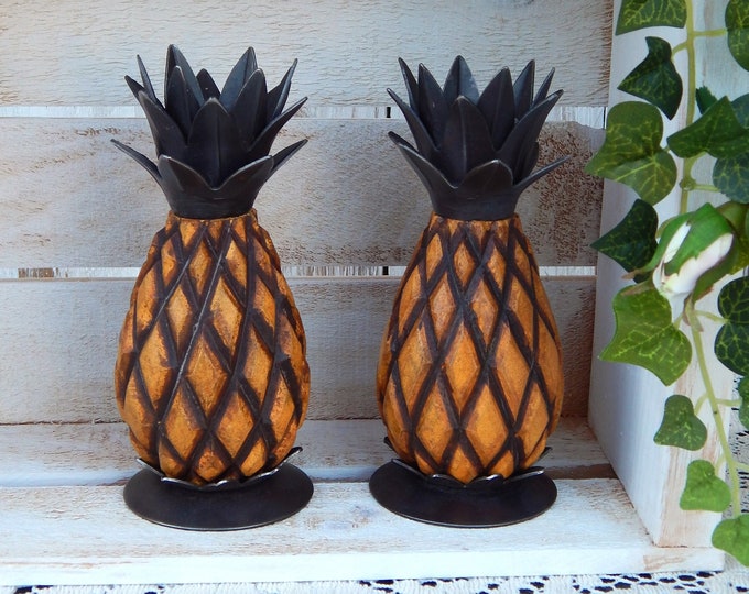 Vintage Carved Wooden Pineapple Candle Holders Set of 2 Etsy