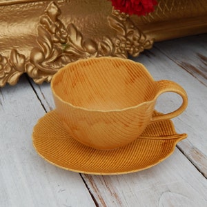 Leaf Cup KOTOBUKI Japan, Tan Leaf Tea Cup and Saucer, Collectible Cup, Tea Lover Gift, Coffee Lover Gift
