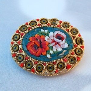 Micro Mosaic Pin, Italian Oval Pin Floral