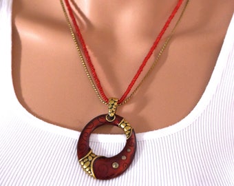 Red Necklace LAURA ASHLEY, NWT Red Enamel Crystal Pendant Necklace, Red & Gold Necklace, Christmas