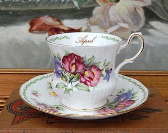 QUEEN'S ROSINA Teacup APRIL Special Flowers Sweet Pea, April Birthday Tea Cup Fine Bone China England