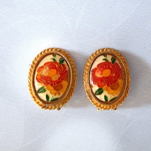 Floral Oval Earrings Clip-Ons