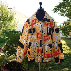 Silk Jacket Baroque Print Size Large DENNISE PARIS, Lightweight Quilted Silk Jacket Royalty Baroque Print 1990&#39;s Fashion, Vintage