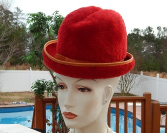 Vtg Brunschwig Womens Cloche Fedora Fancy Dress Hat Red Faux  display picture 3