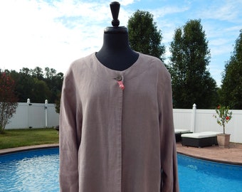 Linen Blouse Light Gray Size 1X 2X, Oatmeal Linen Jacket Blouse Relaxed Style Top Button