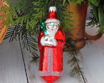 Santa Ornament WEST GERMANY Glass Mica Glitter, Old World Santa Long Coat German Ornament, Vintage Christmas