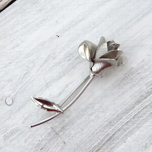 Silver Rose Pin, Flower Pin Silver Tone, Whimsical Flower Brooch, Elegant, Romantic