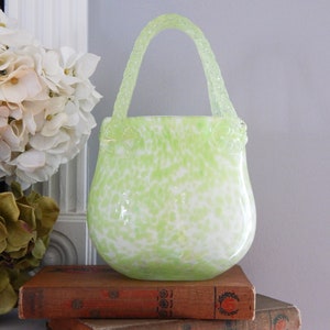 Art Glass Handbag Vase, Hand Blown Glass Light Green Vase