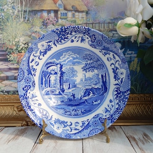 SPODE England Blue Room Italian Round Serving Bowl England, White and Blue Transferware Bowl Thanksgiving