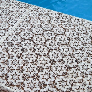 Antique Crocheted Tablecloth Floral Medallion Style Crochet Lace Large Rectangular 71&quot; x 55&quot; As Is