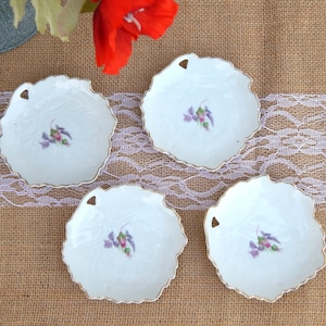 Pink Rose Butter Pats JAPAN Set of 4, Elegant Vintage Leaf Shaped Butter Pats Tea Rests Condiment Dishes