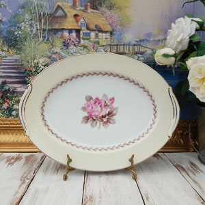 Floral Platter NORITAKE Japan N212 Pink Roses Serving Platter 12&quot;, Fine China Japan Pink Rose Cream Rim, Thanksgiving