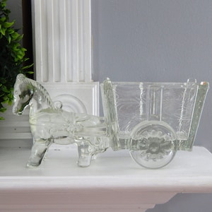 Glass Horse and Cart Candy Dish JEANETTE GLASS, Vintage Depression Glass Candy Dish Planter Vase