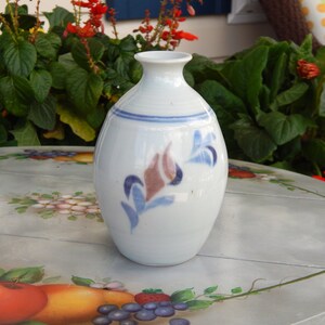 Vintage Pottery Vase Light Gray Blue Brown Signed, Small Vase 6&quot;, Boho Decor