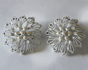 EMMONS Huge Earrings Clip-Ons, Mid Century Big Flower Earrings Silver Tone, Oversized