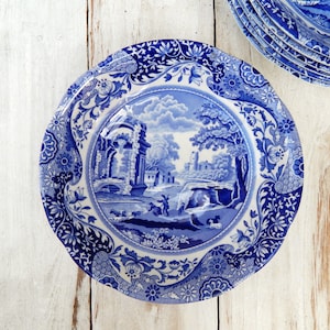 SPODE England Blue Italian Soup Bowl, White and Blue Transferware Cereal Bowl English China C.1816 W Coupe Bowl