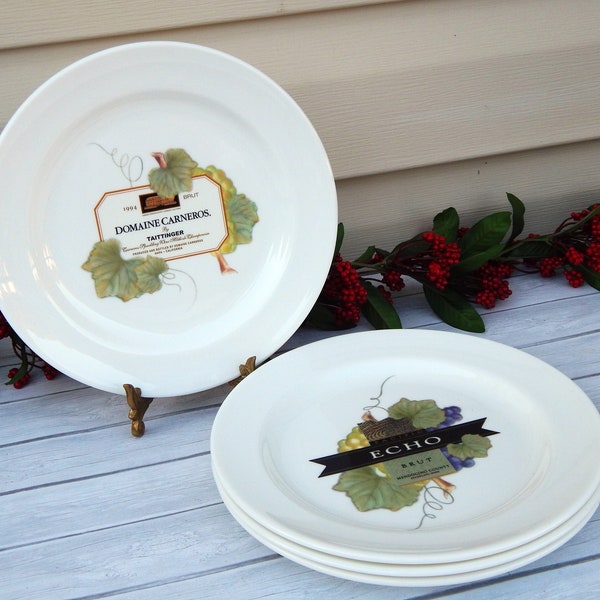 WEDGWOOD Grand Gourmet Plates Set of 4, Discontinued Collectible Wine Plates 8" Plates Bone China England, Champagne Canape Plates