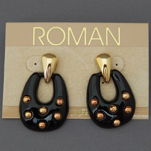 ROMAN Black and Gold Doorknocker Ohrringe auf Karte, NOS Black and Gold Ohrringe