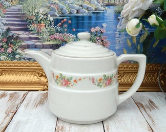 Art Deco Teapot Creamy White Floral Coffee Pot, Retro Kitchen Decor, DRIP-O-LATOR