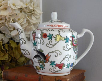 Chinese Teapot Hand-Painted Jingdezhen, Vintage Chinoiserie Teapot Handpainted Butterflies Flowers, Retro Kitchen Decor, Tea Lover Gift