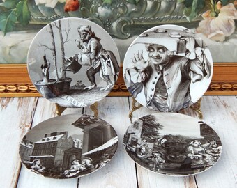 Williams-Sonoma Plates Set of 4  RARE Satirical Art of William Hogarth