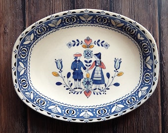 Johnson Bros Staffordshire OLD GRANITE Hearts & Flowers 14" Serving Platter, English Platter Blue Dutch, Thanksgiving