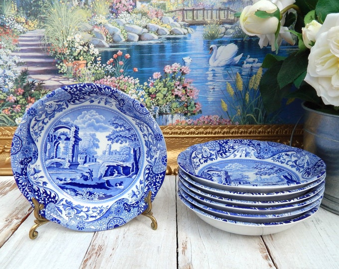 SPODE England Blue Italian Soup Bowls Set of 6 White and Blue Etsy